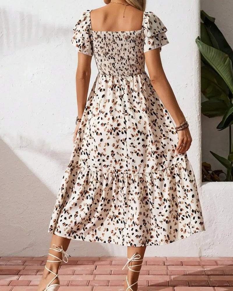 Damen Midikleid mit taillierter Passform und plissiertem Rock, Rückansicht