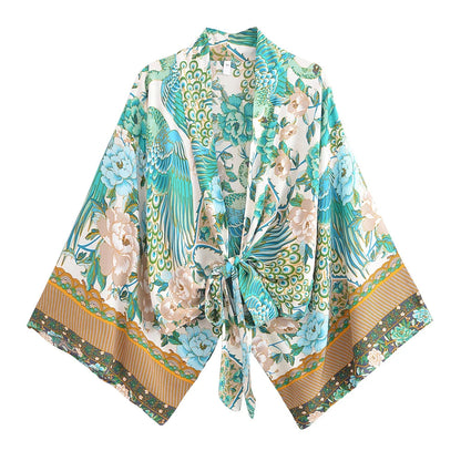 Damen Kurz Rayon Blumiger Kimono Strandüberwurf
