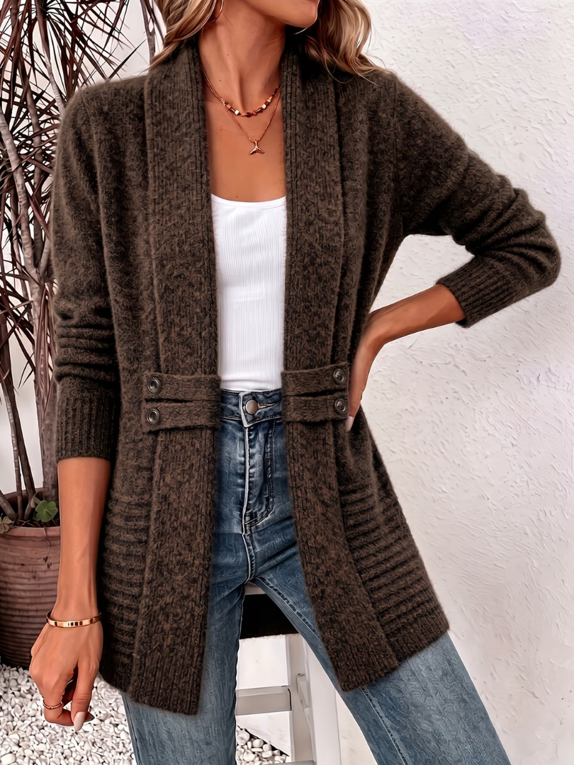 Damen Strickjacke Longline Mit Offener Vorderseite
