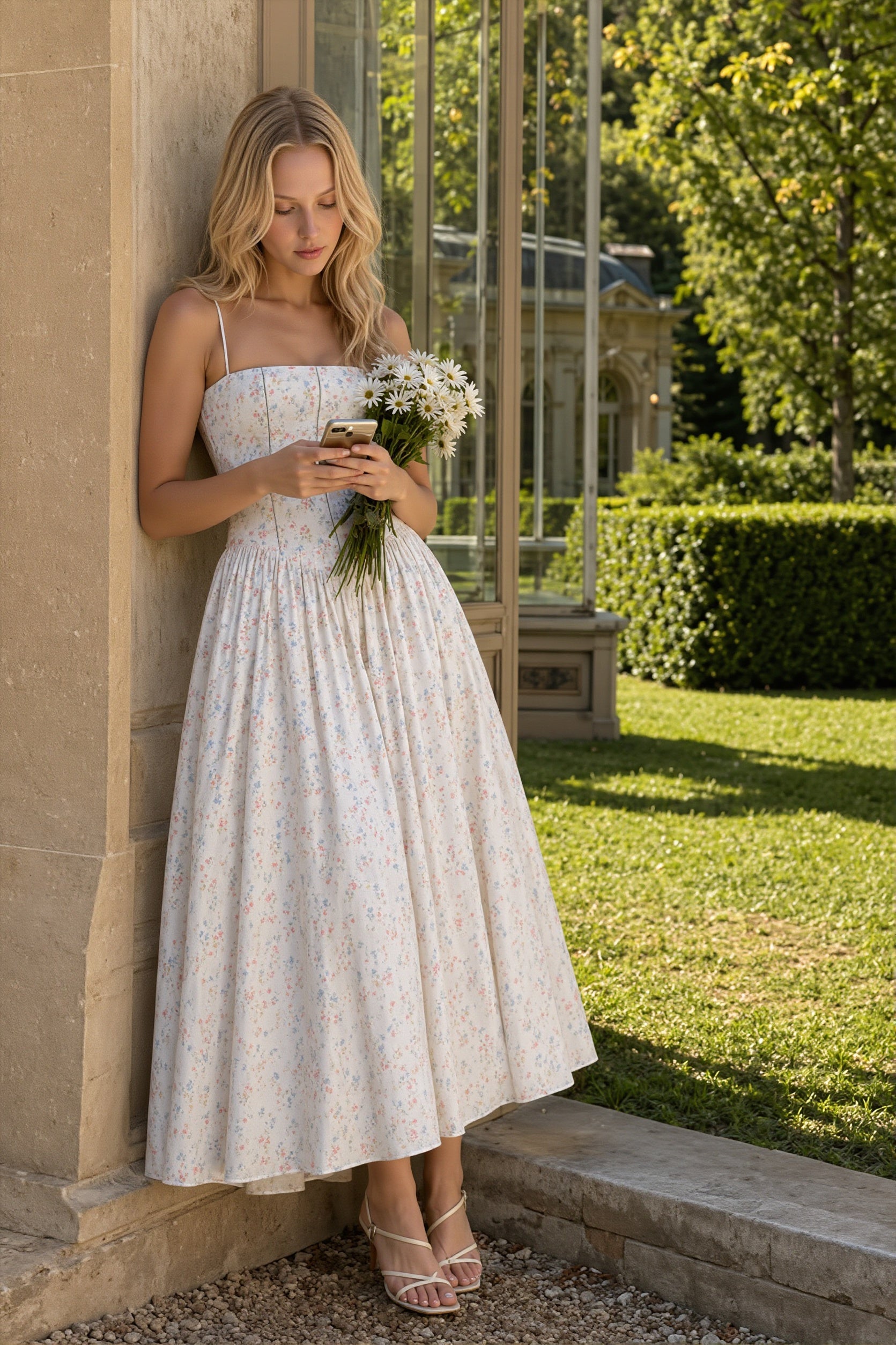 Sommerliches Damen-Maxikleid mit Blumenprint in ganzkörper Ansicht