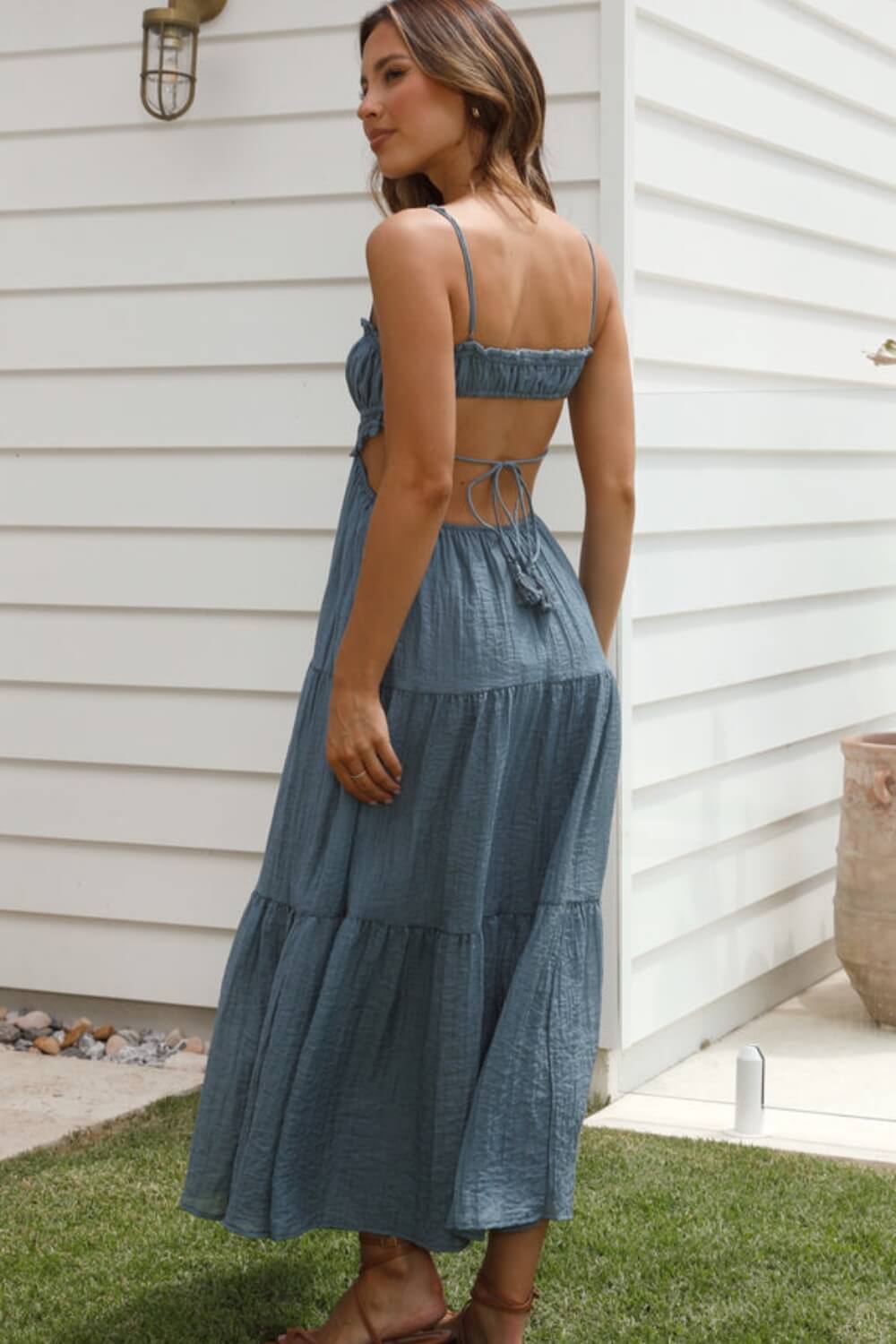 Chiffon-Baumwollmischung verstellbares Träger-Midikleid