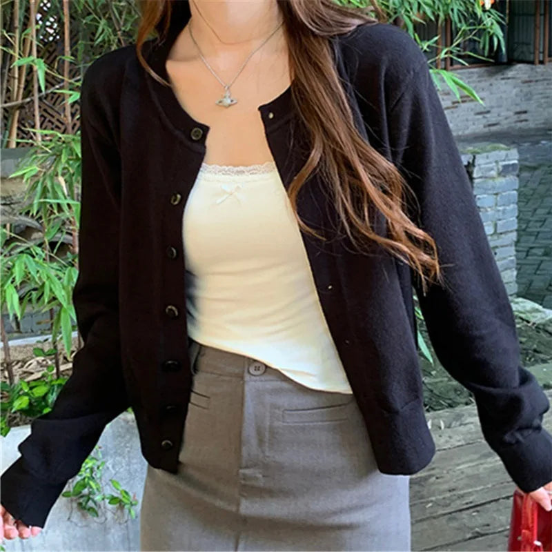 Damen Strick-Cardigan mit Knöpfen und langen Ärmeln