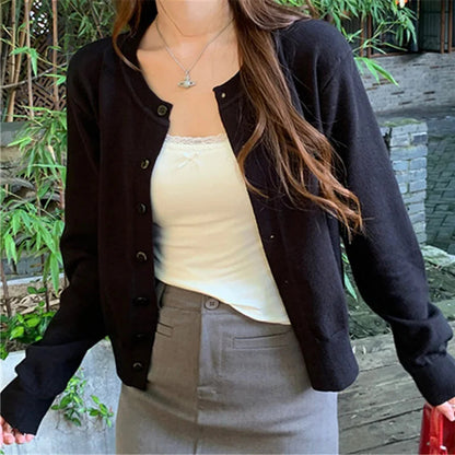 Damen Strick-Cardigan mit Knöpfen und langen Ärmeln
