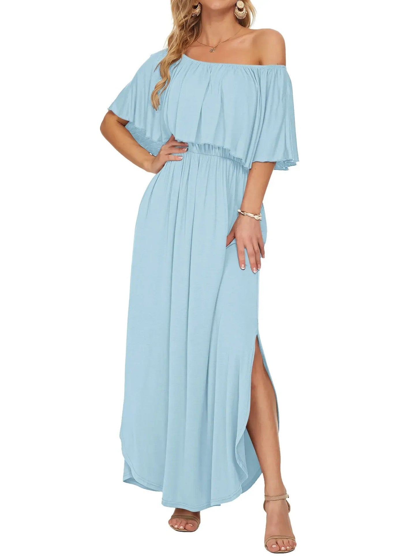 Damen Sommer Maxikleid mit floralem Off-Shoulder-Design