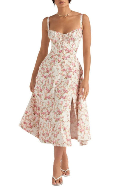 Florales Bustier-Midriff-Cutout-Bodycon-Kleid