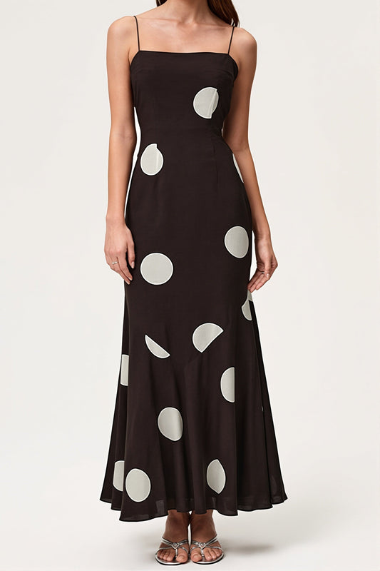 Damen Maxikleid mit Polka Dots, ärmellos, in langer fließender Silhouette