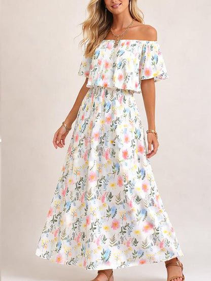 Damen Sommer Maxikleid mit floralem Off-Shoulder-Design