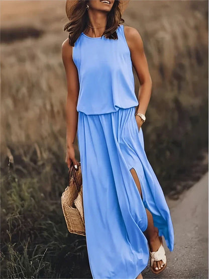 Einfarbiges Damen Maxikleid mit fließender Silhouette