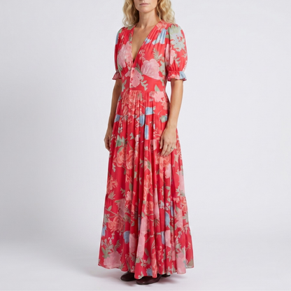 Minelda™ - Elegantes Blumenmuster Kleid mit V-Ausschnitt