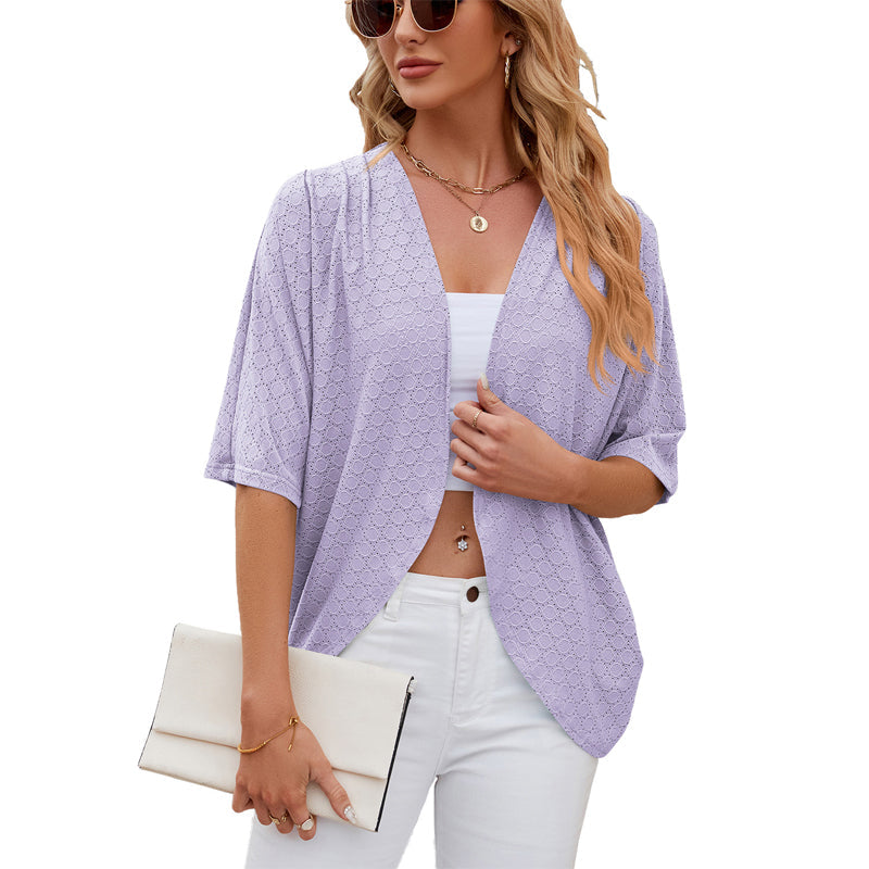 Damen Cardigan Mit Offener Front Und Dreiviertelärmeln