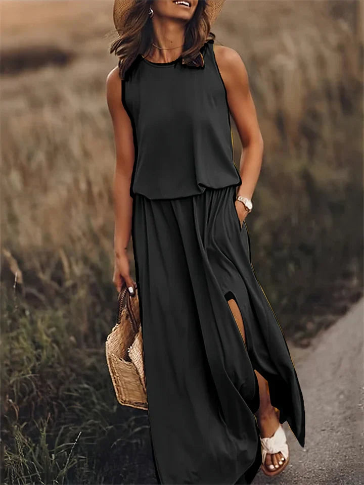 Damen Maxikleid Einfarbig Locker Geschnitten