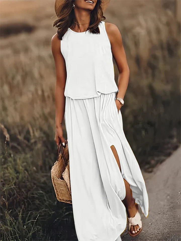 Damen Maxikleid Einfarbig Locker Geschnitten