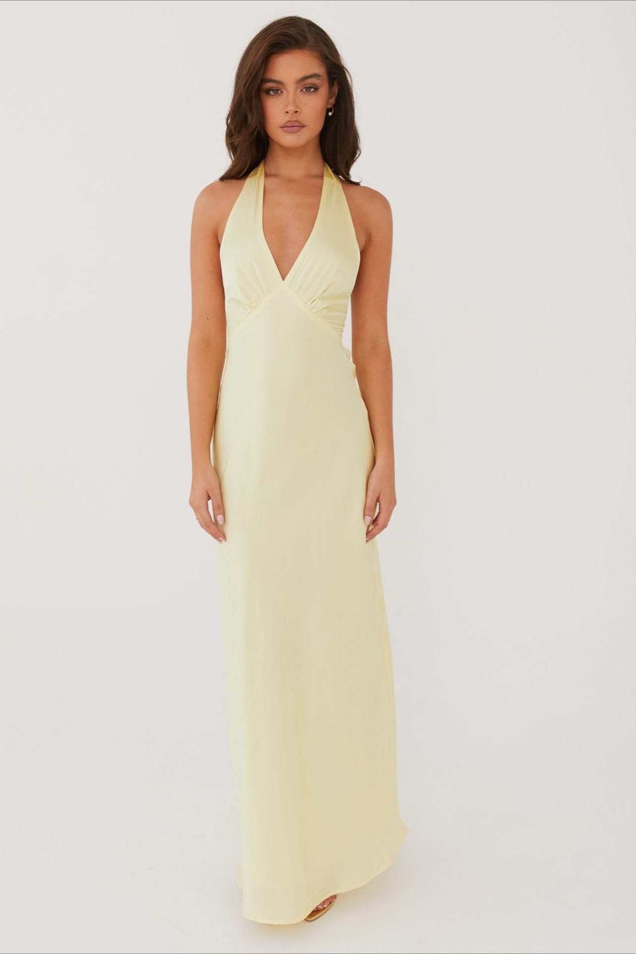 Damen Maxikleid Figurbetont Mit V Ausschnitt