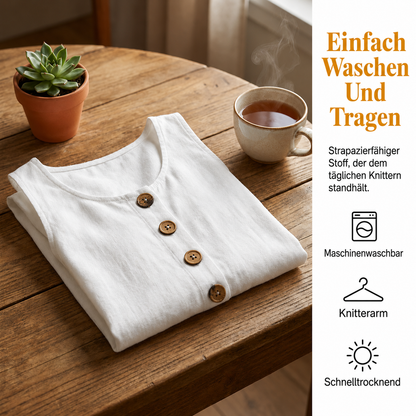 Ärmelloses Kleid aus Leinengemisch mit Knopfleiste