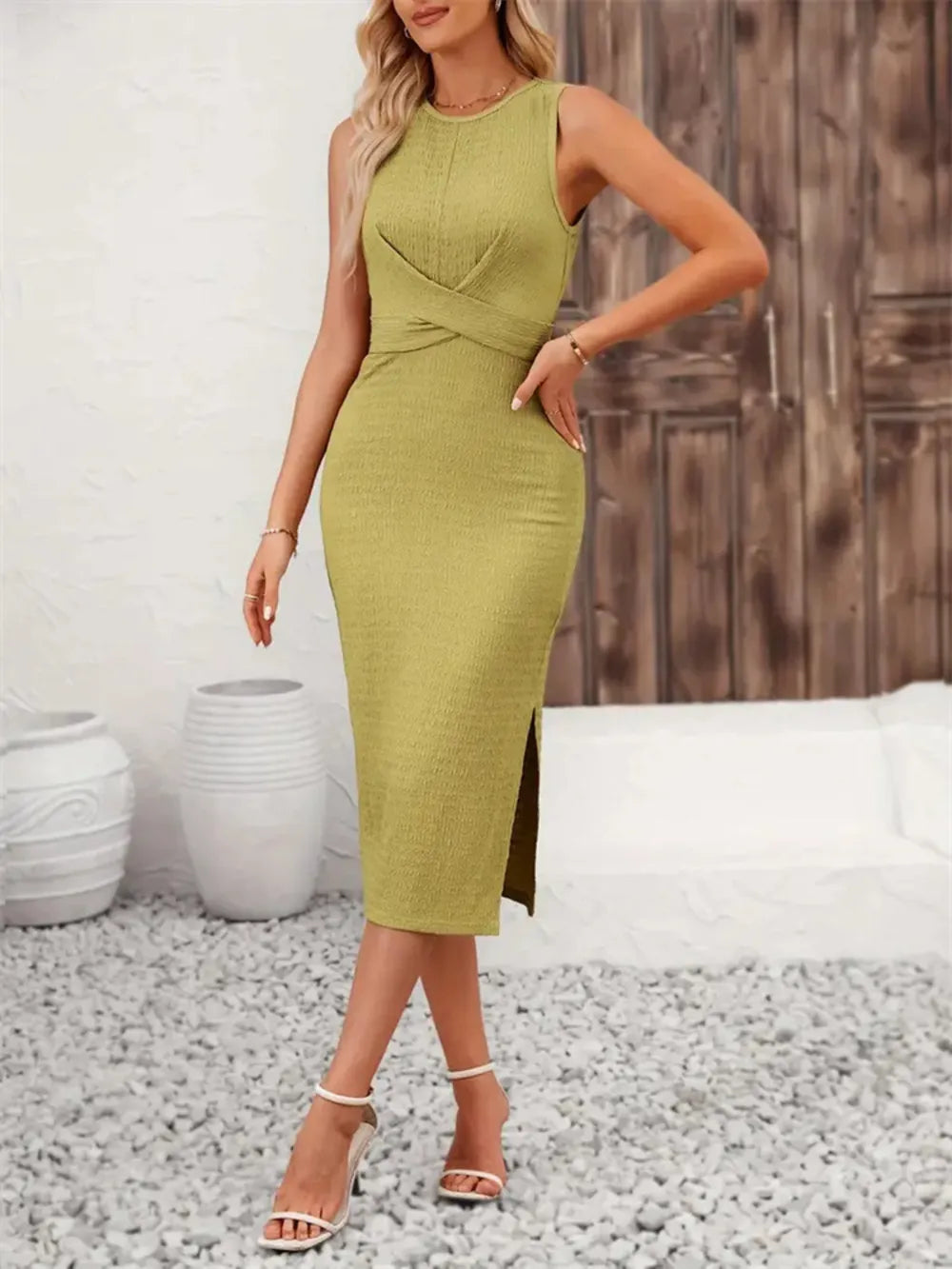 Damen Ärmelloses Midikleid Mit Rückenschleife Und Seitenschlitz