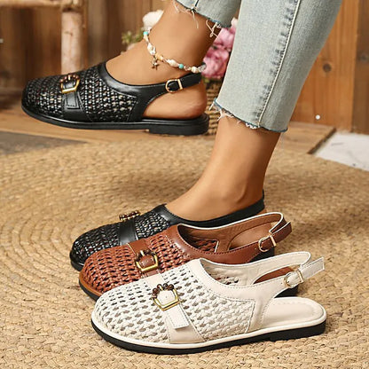 Gewebte flache Sandalen für Damen mit offener Zehenpartie