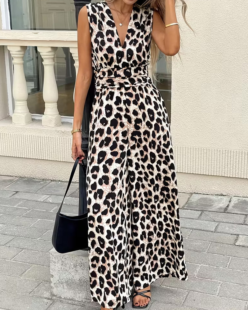 Damen-Jumpsuit mit Leopardenmuster in ärmelloser Ausführung