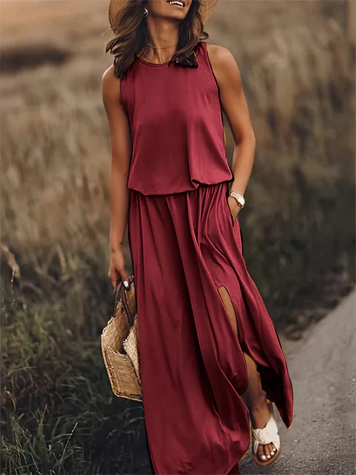 Damen Maxikleid Einfarbig Locker Geschnitten