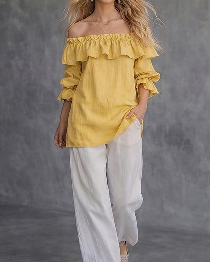 Einfarbige Carmenbluse für Damen mit luftigem, lockerem Fall
