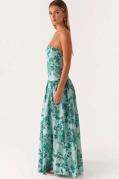 Bedrucktes Damen-Maxikleid mit Bandeau-Ausschnitt