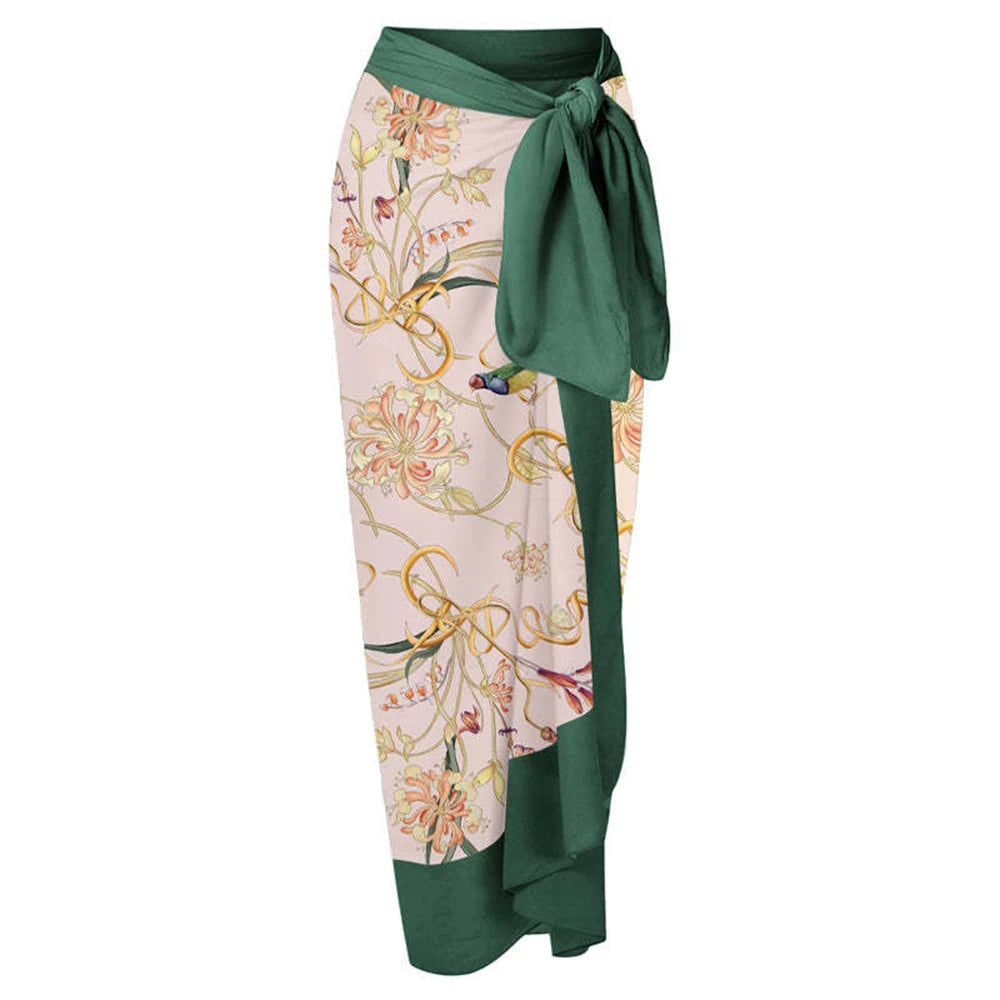 Damen Retro Print Leichtgewicht Langer Strandrock Überwurf