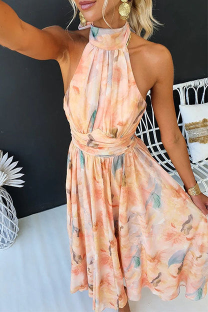 Ansicht des Damen Maxikleids mit Blumenmuster und langem Rock