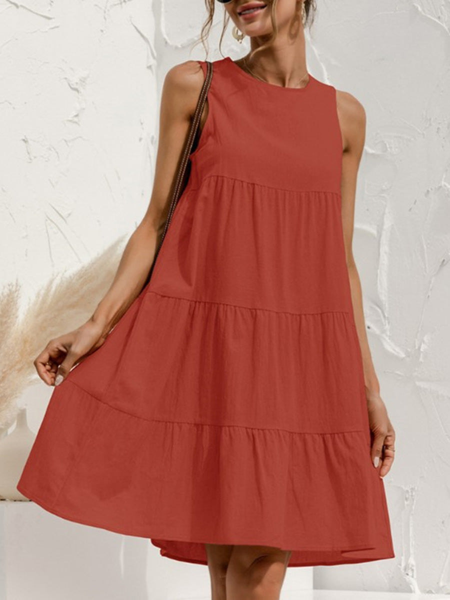 Damenkleid in Mini-Länge mit rundem Ausschnitt und fließender Silhouette