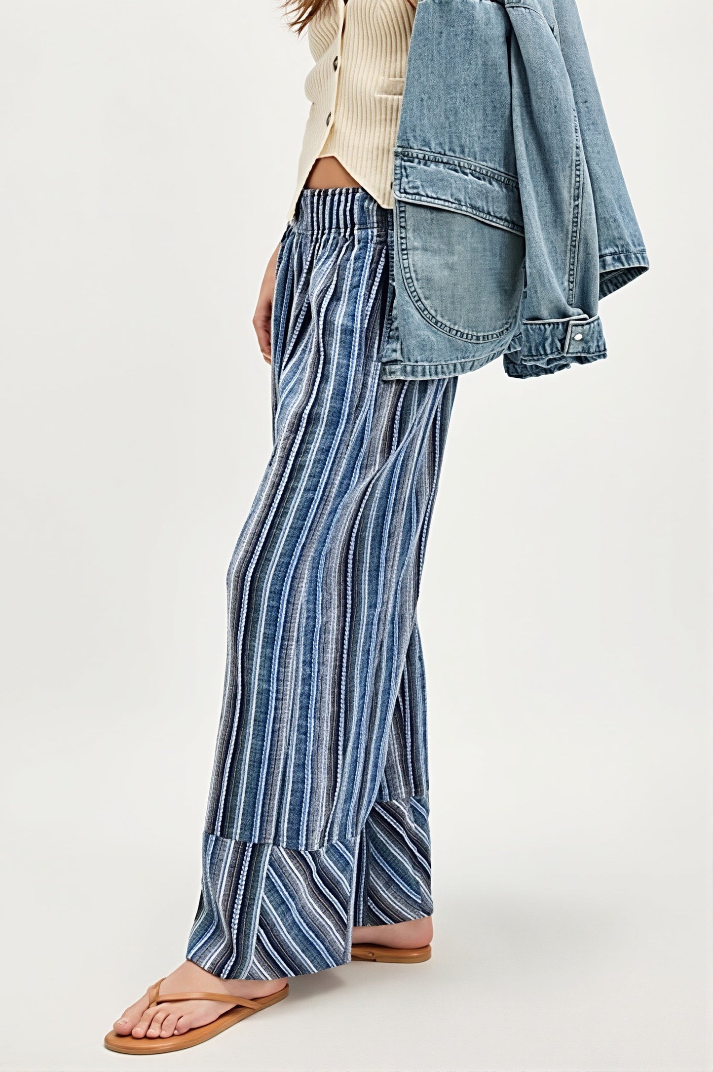 Damen High Waist Weite Hose Mit Streifen