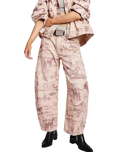 Lockere Damenjeans mit Print am Bein, Seitenansicht