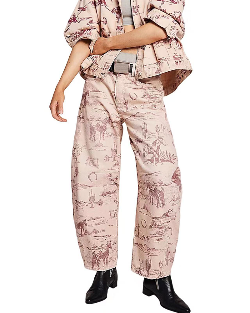 Damen Jeans Mit Print In Lockerer Passform