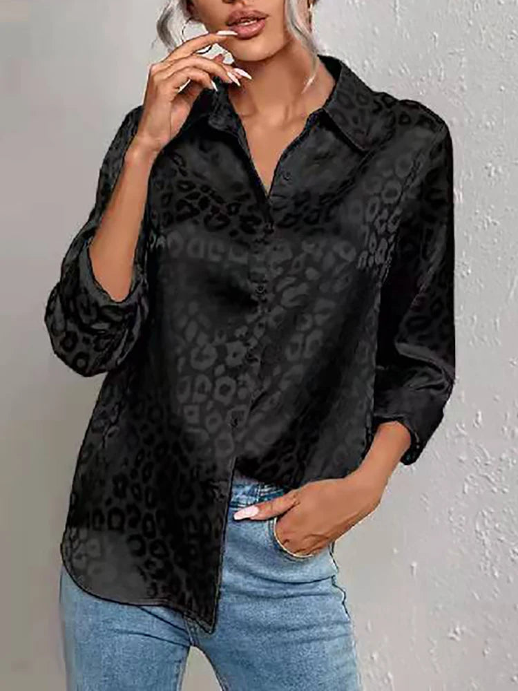 Damen Oversized Jacquard-Bluse mit Leopardenmuster