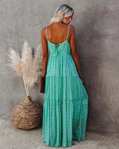 Boho Chic grünes langes Sommerkleid