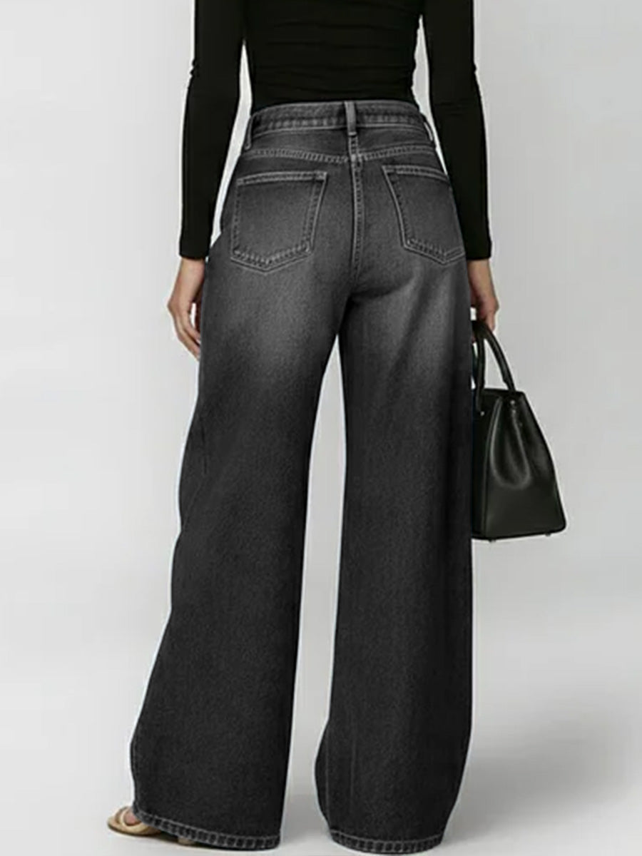 Damen High-Waist Freizeit Jeans mit weitem Bein