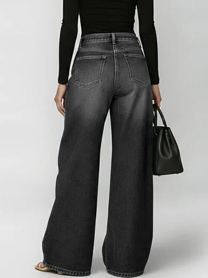 Damen High-Waist Freizeit Jeans mit weitem Bein