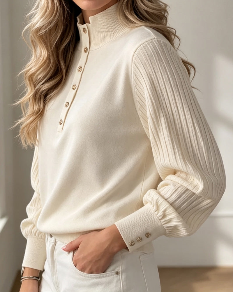 Rollkragenpullover mit voluminösen Puffärmeln und langen Ärmeln