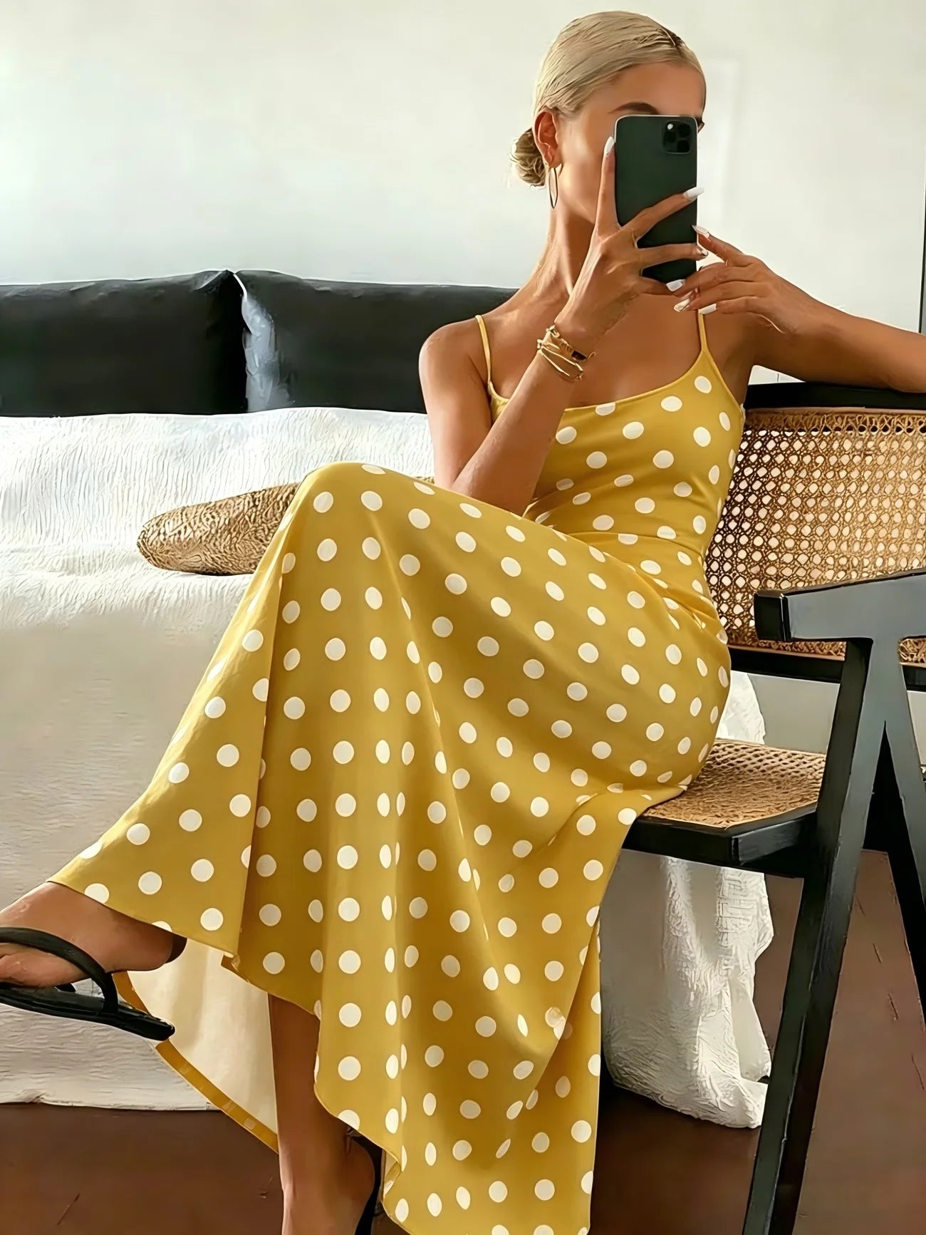Ärmelloses eng anliegendes Midikleid aus Polyester mit Polka-Dots für Damen