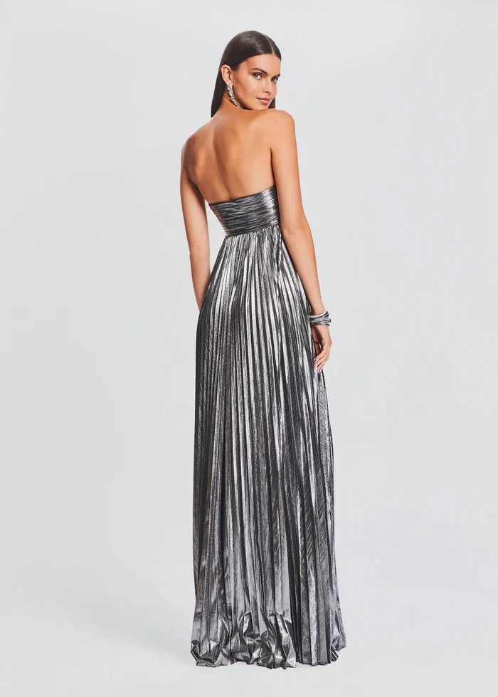 Silbernes trägerloses elegantes Kleid für Hochzeitsgäste