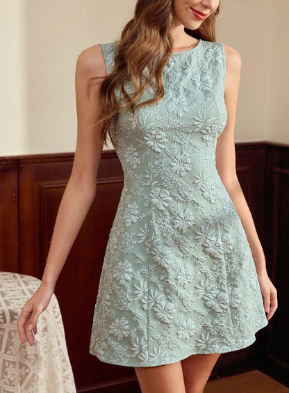 Floral gemustertes Jacquard-Midikleid für Damen in eleganter Ausführung