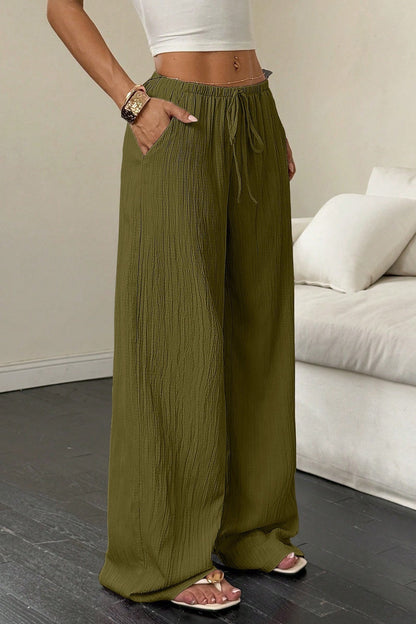 Damen Weite Hose Mit Struktur Und Knotendetail