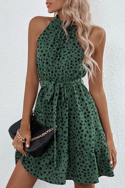 Neckholder Rollkragen Kleid mit Blumenmuster Midi Länge