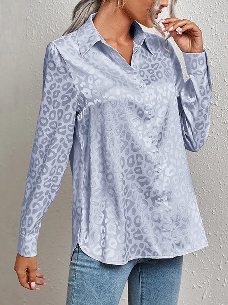 Damen Oversized Jacquard-Bluse mit Leopardenmuster