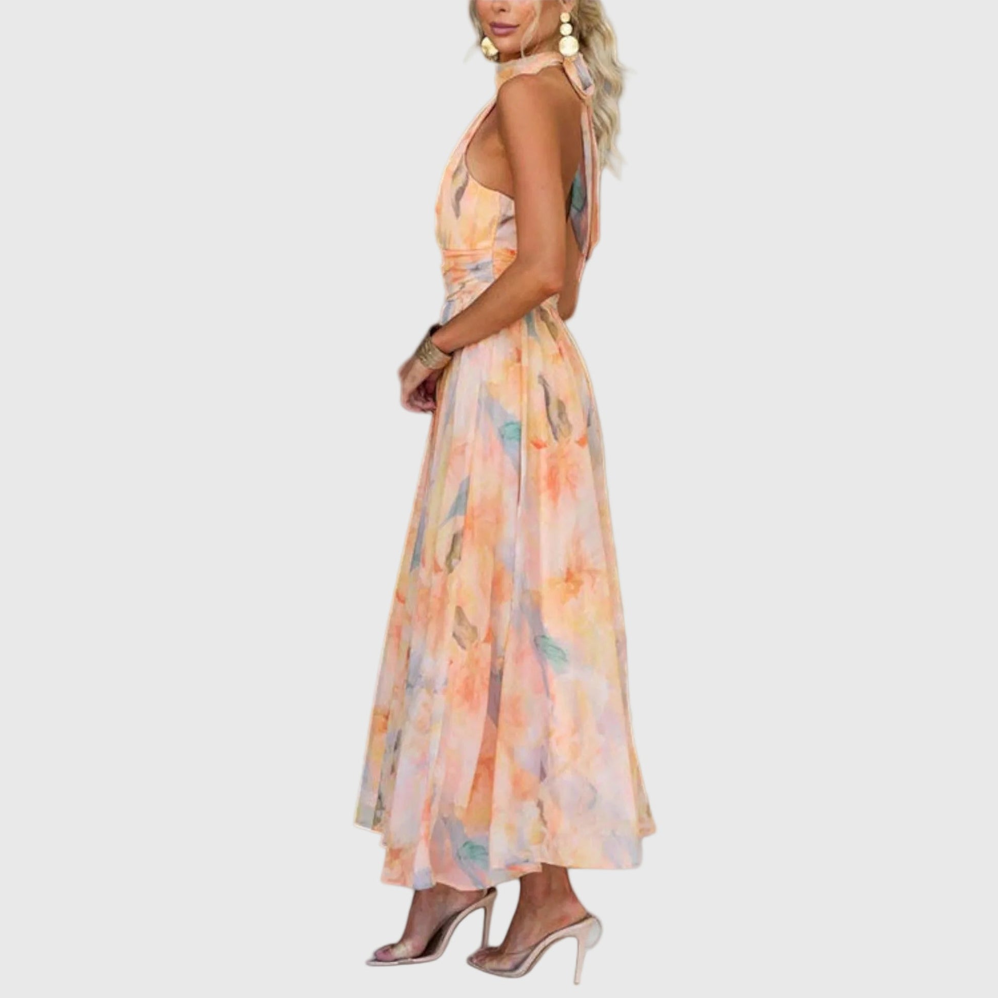Sommerliches Damen-Maxikleid mit Wasserfarben-Print in voller Länge