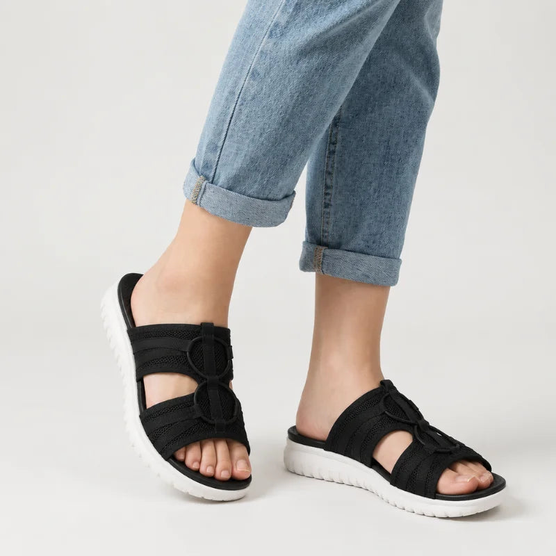 Leichte Damen-Sandalen zum Hineinschlüpfen mit breiter Passform, Oberansicht