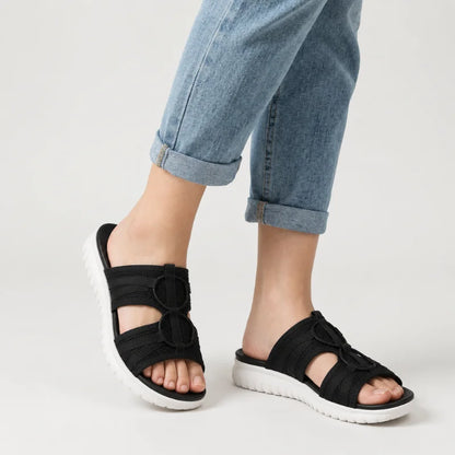 Leichte Damen-Sandalen zum Hineinschlüpfen mit breiter Passform, Oberansicht