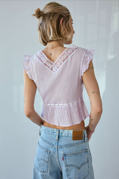 Damen Rüschenbluse mit Schleife und Spitze, Rückansicht