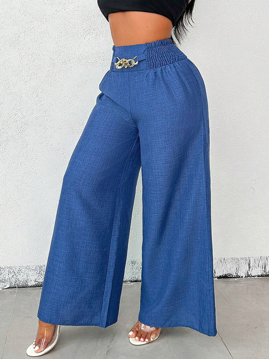 Damen Weite High Waist Hose Unifarben Locker