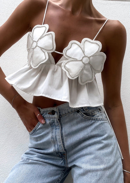 Damen Weiß Elegantes Ärmelloses Arabella Top