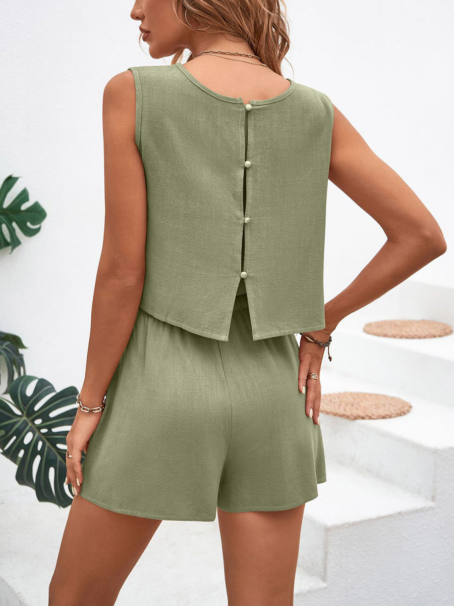 Lässiges Damen Set mit ärmellosem Tanktop und Shorts mit elastischem Bund