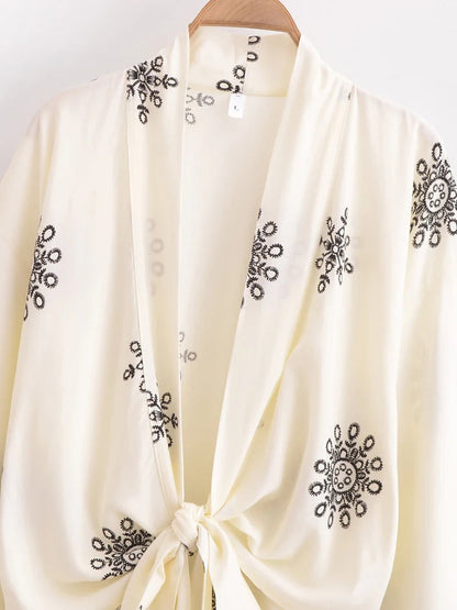 Damen Baumwolle Viskose Blumendruck Kimono Strandüberwurf
