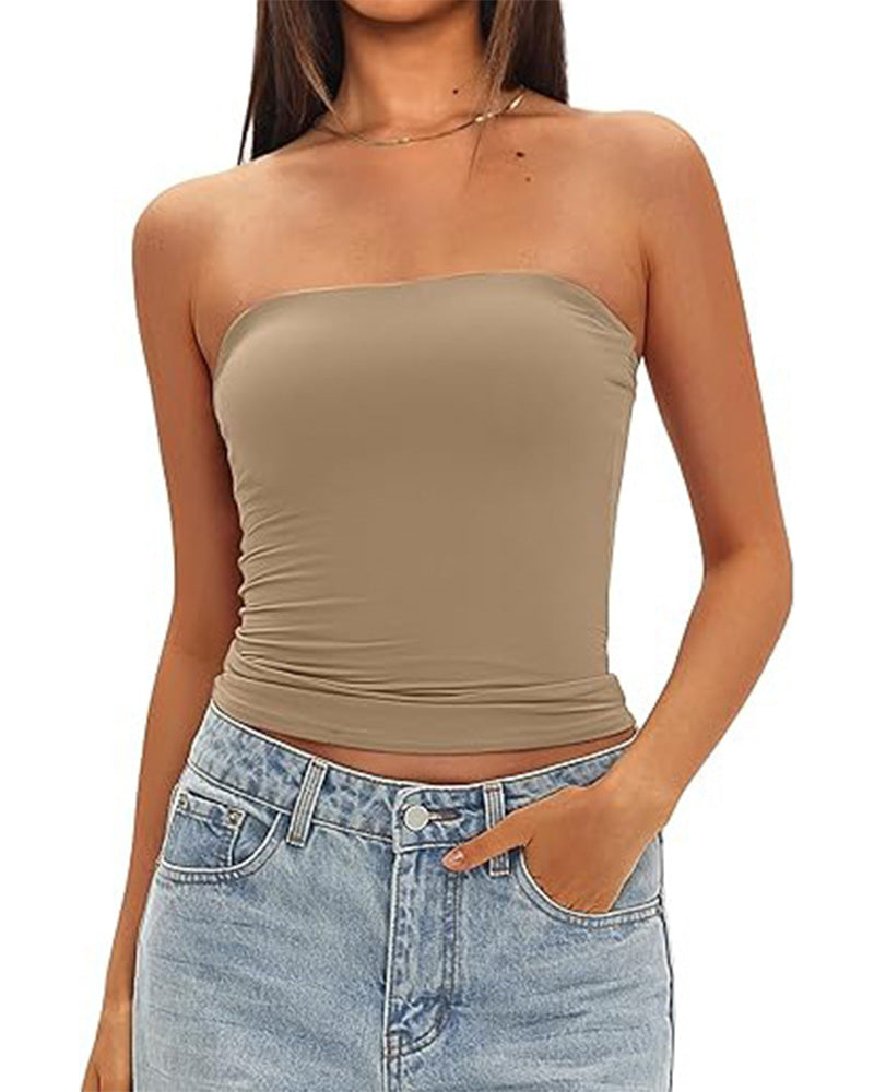 Damen Tanktop kurz in Uni-Farbe, Nahaufnahme vom Ausschnitt